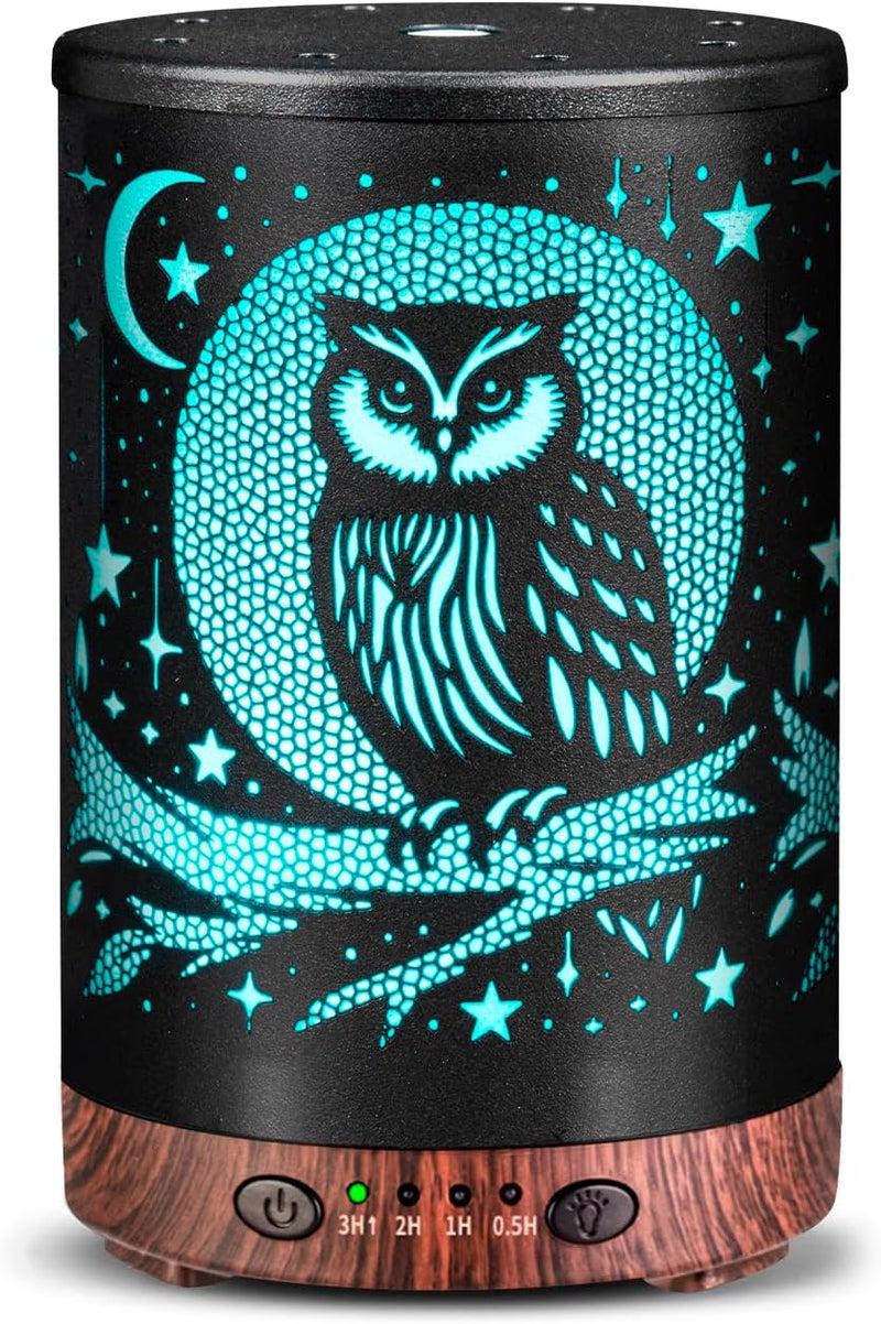 JOYOLO Essential Oil Diffuser 120ML Metal Aromatherapy Diffuser with Timer, Cool Mist Humidifier with Auto Shut-Off & 7 Color Lights for Home Office Spa (Owl) - Image 1